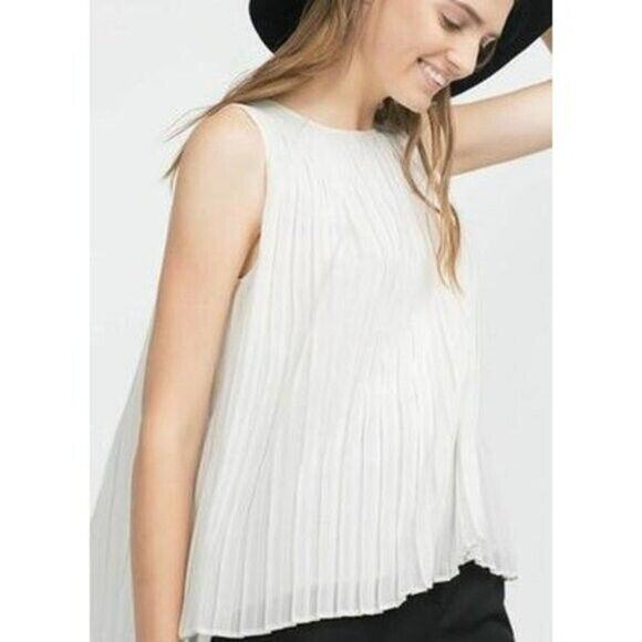 ZARA Sleeveless Pleated Solid Flowy Blouse Lined Key Hole Back Button XS White - Picture 1 of 14